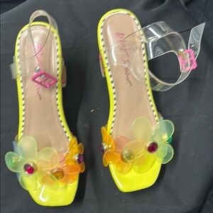 Betsey Johnson Yellow and White Sandals with Floral Accents